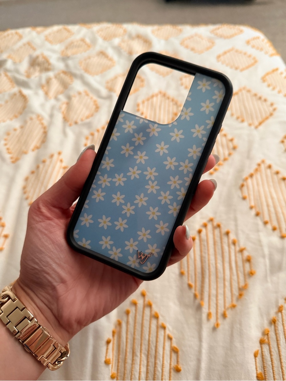 Wildflower IPhone 16prp Blue Daisy Phone Case with Black Bumper